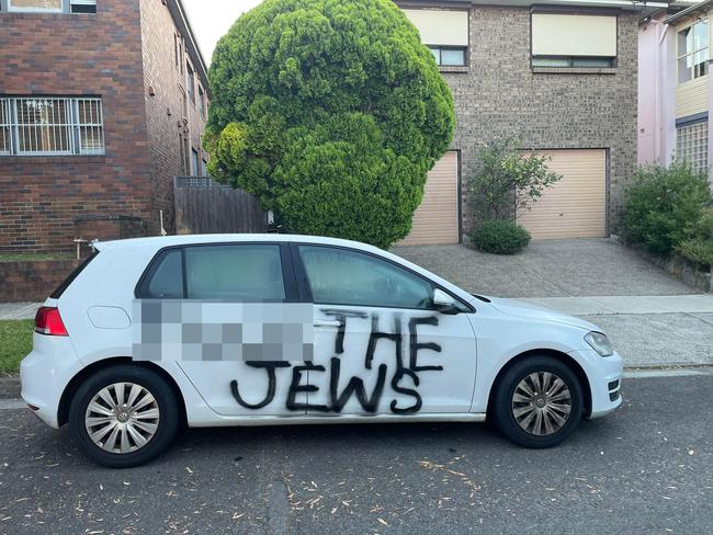 A car has targeted with anti-Semitic graffiti. Picture: Supplied