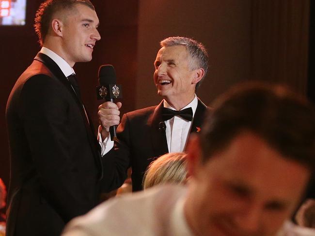 Will Bruce McAvaney be saluting Dusty or Danger on Brownlow Medal night this year? Picture: Wayne Ludbey