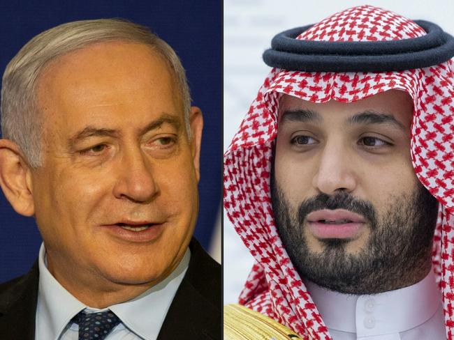 Mr Netanyahu and Saudi Crown Prince Mohammed bin Salman. Picture: AFP