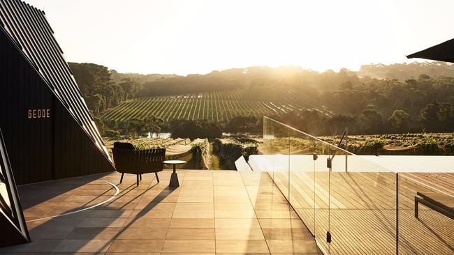 Sunset over the vineyard at Jackalope in the Mornington Peninsula. Picture: Supplied.