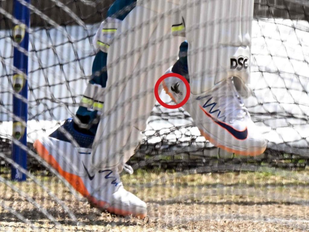 The dove on Usman Khawaja’s shoes at the MCG.