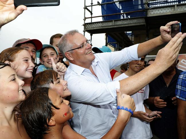 Prime Minister Scott Morrison “desperately trying to connect” in Cronulla, NSW, on Australia Day. Picture: Chris Pavlich