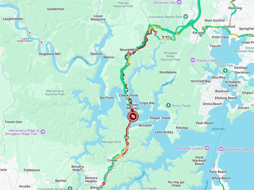 The delays are building past Mount White and towards The Central Coast. Picture: Live Traffic NSW