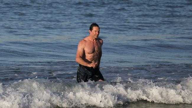 Hugh Jackman takes a swim at North Bondi this morning. Picture: Dylan Robinson