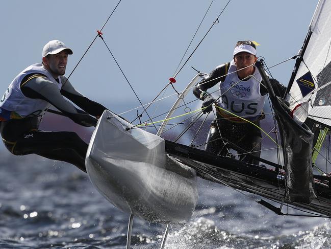 RIO DE JANEIRO, BRAZIL - AUGUST 11: Jason Waterhouse of Australia and Lisa Darmanin of Australia compete in the Nacra 17 Mixed class on Day 6 of the Rio 2016 Olympics at Marina da Gloria on August 11, 2016 in Rio de Janeiro, Brazil. (Photo by Clive Mason/Getty Images)