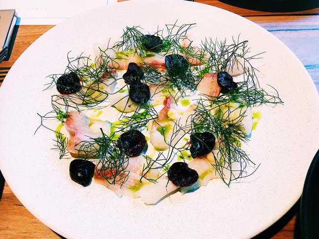 Kingfish, cherries, lemon and wild fennel at Lot 100 