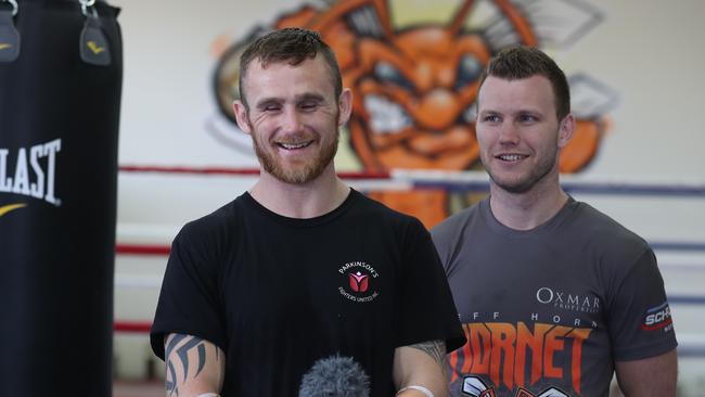 Jeff Horn (R) and Dennis Hogan. Picture: Annette Dew