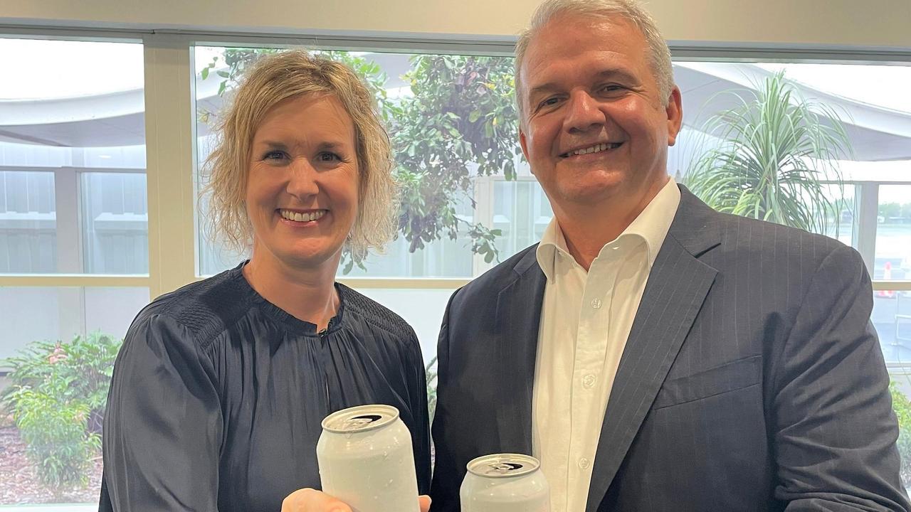 Food and Agribusiness Network chief executive Emma Greenhatch and Sunshine Coast Airport chief executive Andrew Brodie announced the new food and beverage manufacturing hub being built at the airport. Picture: Tegan Annett