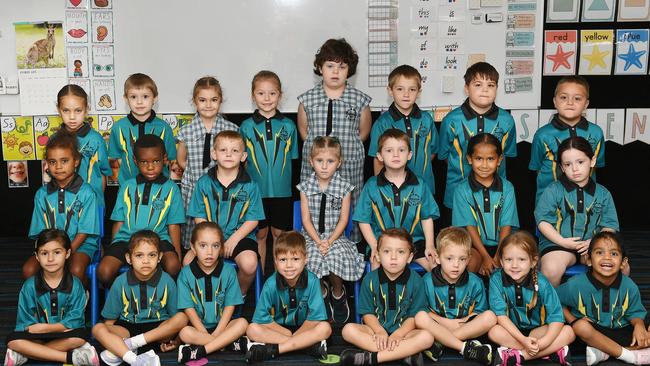 Kirwan State School. Prep D Natasha Hampton. Picture: Shae Beplate. KIRWAN STATE SCHOOL PREP D TEACHER: Natasha Hampton TEACHER AIDE: Sandy Greaves BACK: Avaliyah, Cody, Emelia, Hannah, Abby, Hunter, Jax, Oliver. MIDDLE: Nia, Alexander, Harvey, Eliza, Brayden, Maddison, Bella. FRONT: Tahani, Pamela, Hella, Hunter, Wynter, Blake, Lahni, Jacqulaine.