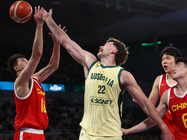 MELBOURNE, AUSTRALIA - JULY 04: Will Magnay of the Boomers in action during the game between the Australia Boomers and China at John Cain Arena on July 04, 2024 in Melbourne, Australia. (Photo by Graham Denholm/Getty Images)