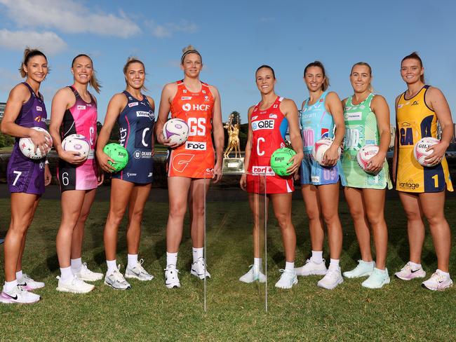 All eight Super Netball teams represented at the launch of the Super Netball Team Girls Cup. Picture: Mark Metcalfe/Getty Images for Fox Sports