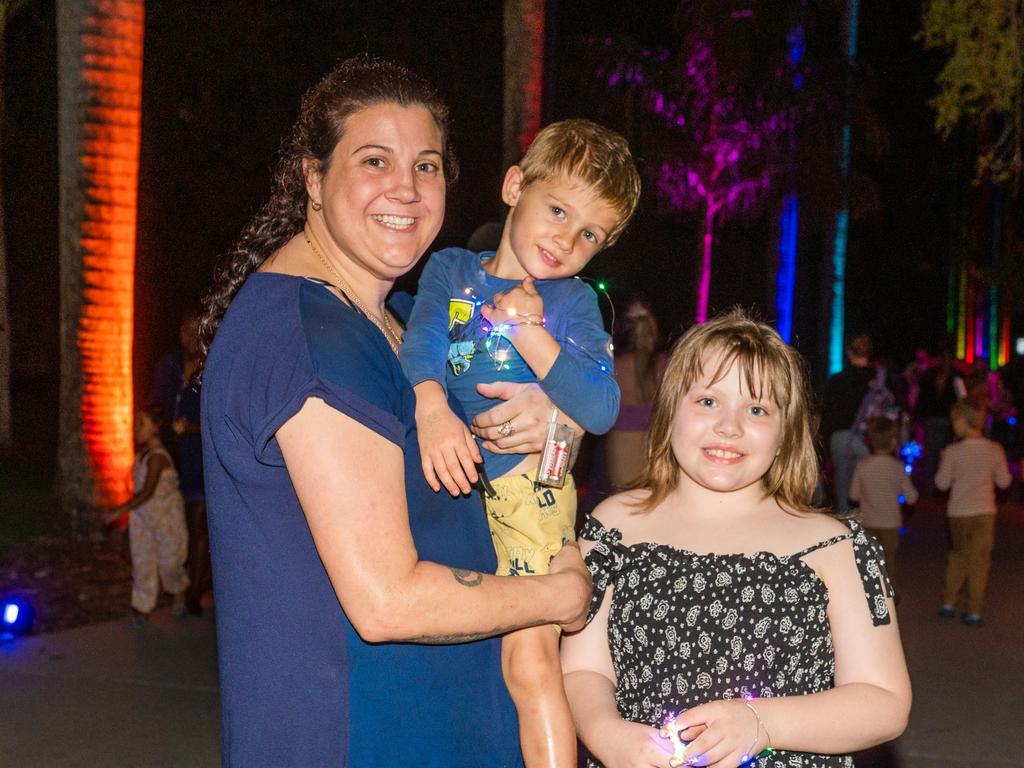 Shelleemae Henwood, Knoah McDermott and Lilly Webb at Daly Bay Illuminate Queens Park Goldsmith Street, East Mackay Thursday 5 October 2023 Picture:Michaela Harlow