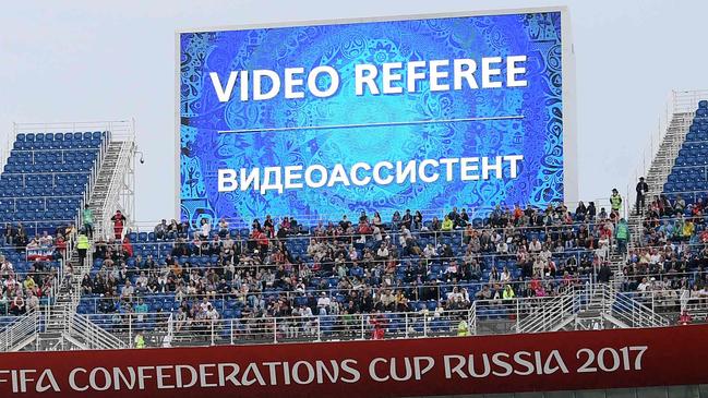 The video referee is used during the Confederations Cup match between Australia and Germany in Sochi last year.