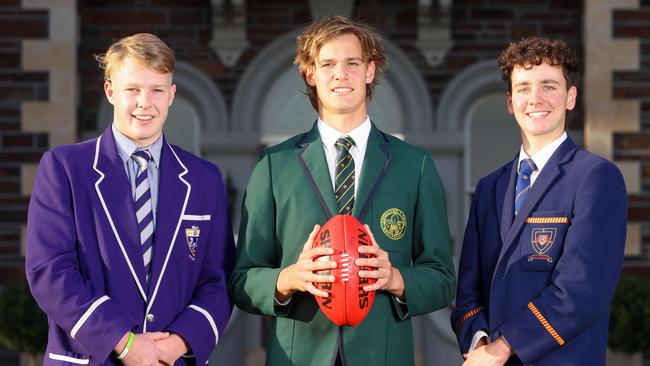 College footy division two captains L-R Mitchell Dickeson, Jack Ianniello and Edward Davies Image/Russell Millard