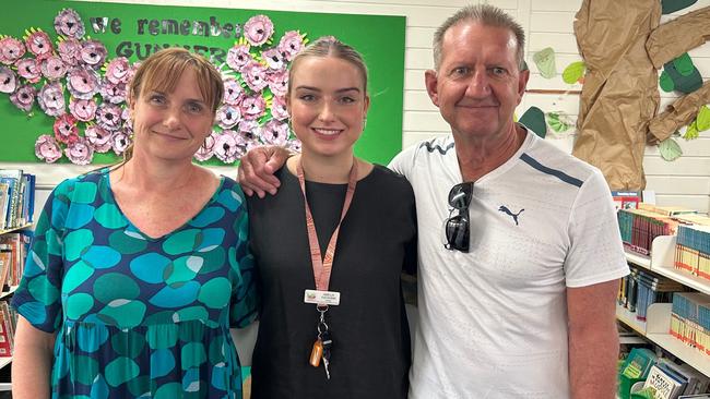 Amelia Moulds-Packham with mother, Catherine and father, John - all teachers at Ludmilla Primary. Picture: Zayda Dollie