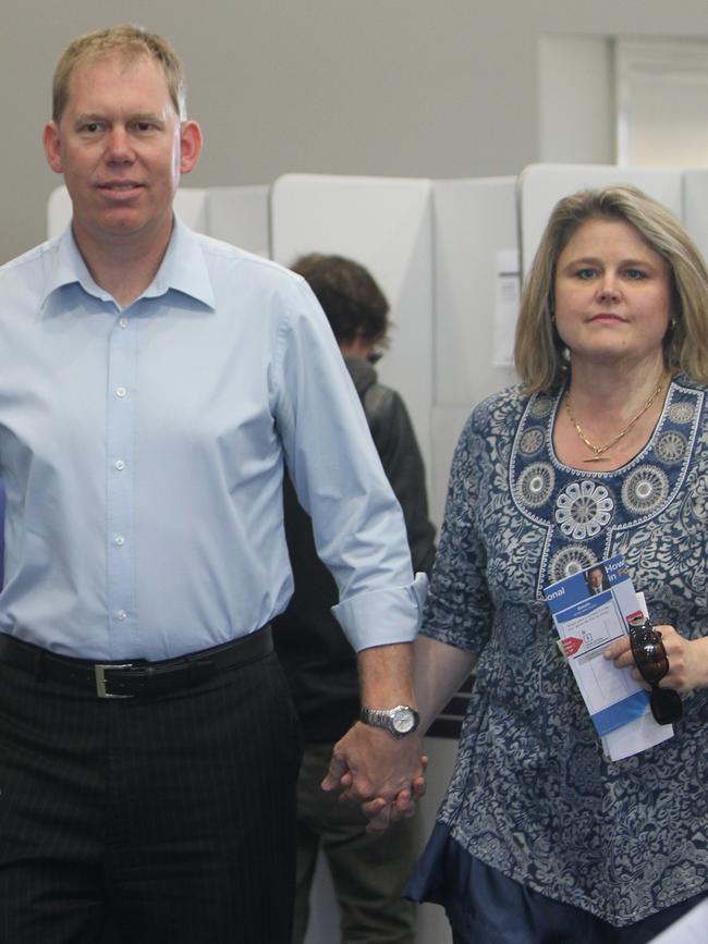 Bert Van Man voting at Chisholm Catholic College in 2016 with wife Judi. Pic Annette Dew