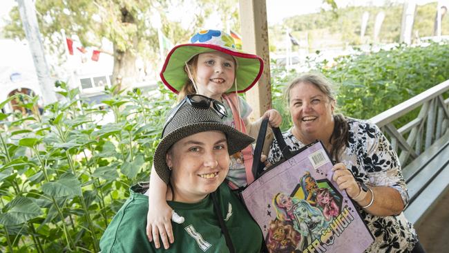 At the Toowoomba Royal Show are (from left) Bethany, Quinn and Tracey Drewes, Thursday, April 18, 2024. Picture: Kevin Farmer