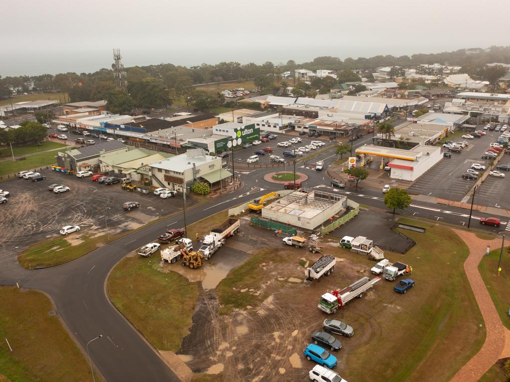 A vacant building on the corner of Main Street and Torquay Road in Pialba is being demolished ahead of the installation of underground power and the construction of the new Hervey Bay Library and Fraser Coast Regional Council Administration Centre.