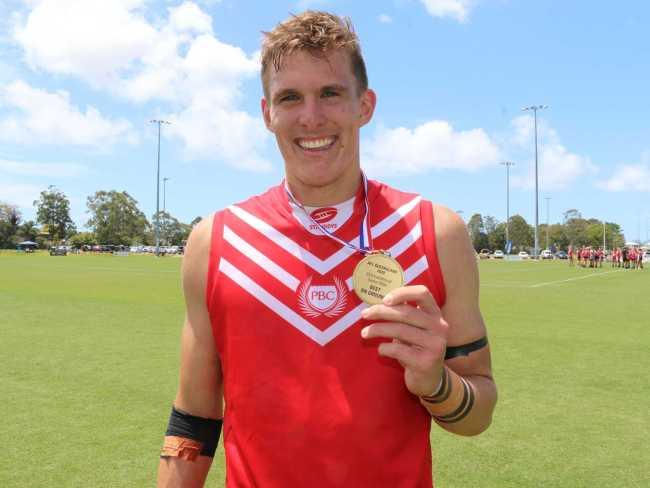 Palm beach Currumbin Will Bella was awarded best on ground during the senior males SEQ Invitational grand final against Helensvale. Picture: Tom Threadingham