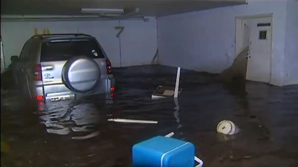 Inside the flooded car park at a Mt Coolum apartment block. Picture: 7 News Sunshine Coast