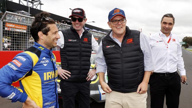 Driver Michael Caruso, NSW Premier Dominic Perrottet, Prime Minister Scott Morrison and Supercars CEO Sean Seamer.