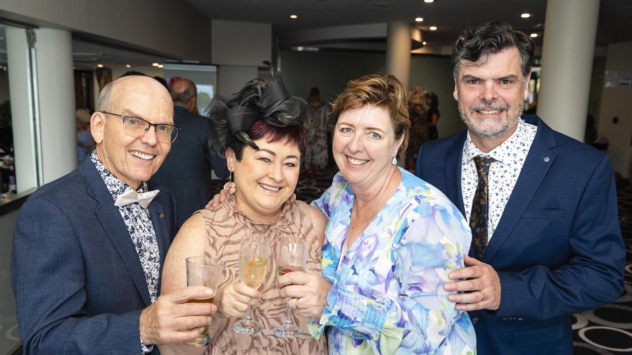 At the Melbourne Cup luncheon hosted by Rotary Club of Toowoomba City are (from left) Chris Seydel, Lisa Seydel, Debbie Smith and Bruce Smith raising funds for Protea Place, Tuesday, November 1, 2022. Picture: Kevin Farmer