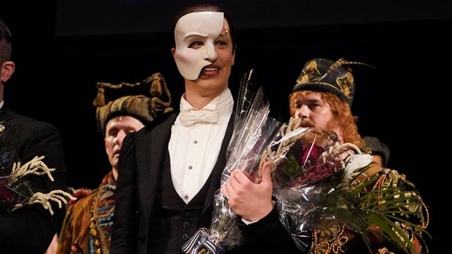 Laird Mackintosh takes a bow at the end of the final performance of the musical Phantom of the Opera at the Majestic Theatre in New York City on Monday (AEST). Picture: AFP