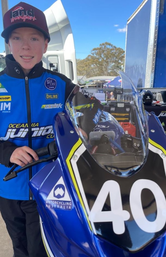 13-year-old Hunter Corney competing in his first practice run for the Oceania Junior Cup at Morgan Park Raceway on July 13-14. Photo: Jason Corney