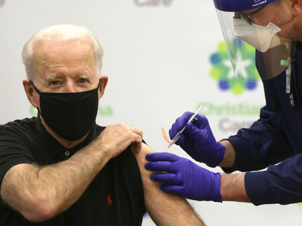 Joe Biden is vaccinated at a hospital in Delaware. Picture: AFP