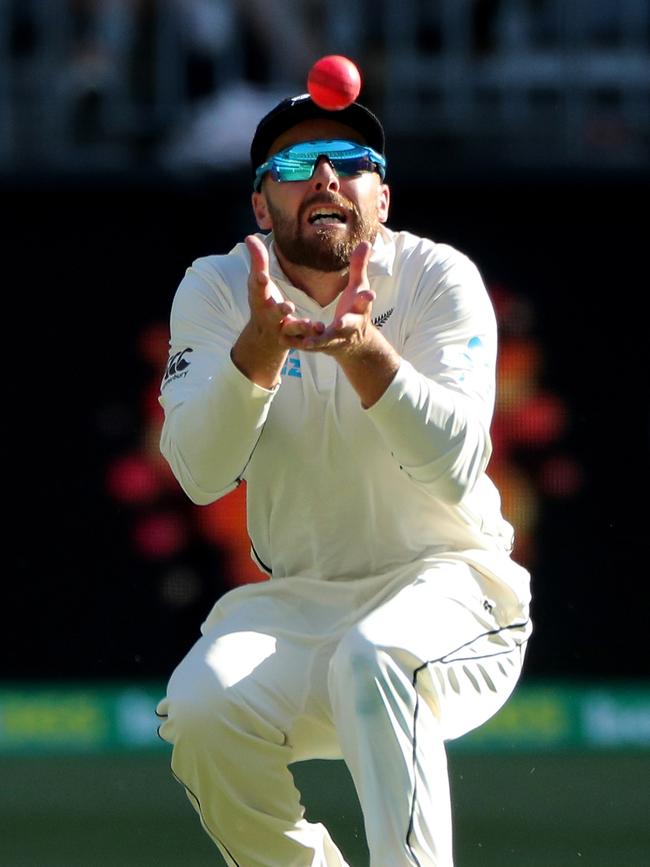 Tom Blundell takes a catch in the Perth Test as a sub fielder.