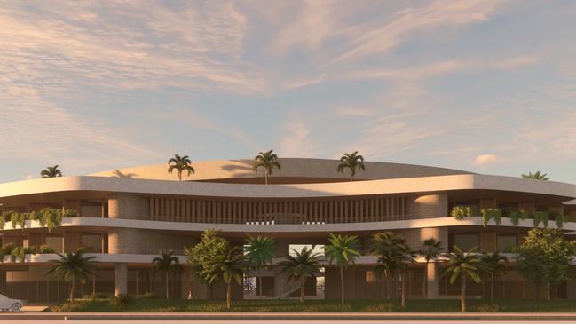 A render image of the proposed six-star hotel at Mariners Cove in plan by Dean Giannarelli and Ross Pelligra.