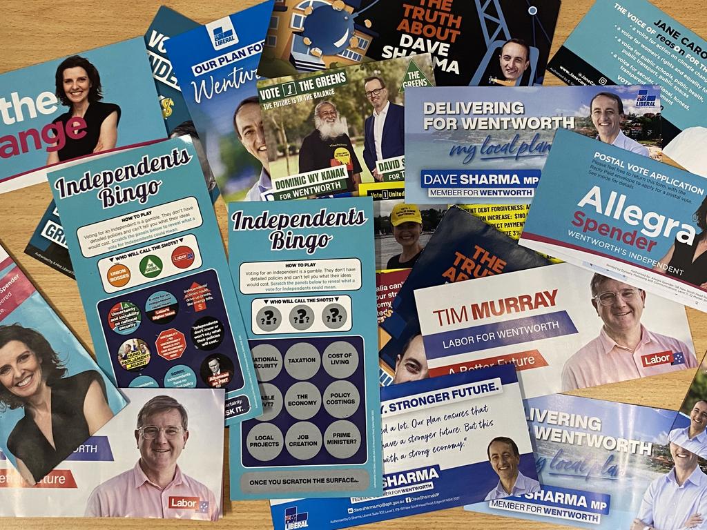 Election campaign 2022. Campaign flyers and promos in the mailboxes of readers in the seat of Wentworth