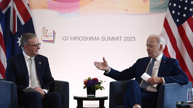 Mr Albanese and Mr Biden ha d a bilateral meeting in Japan on Saturday. Picture: Brendan SMIALOWSKI / AFP)