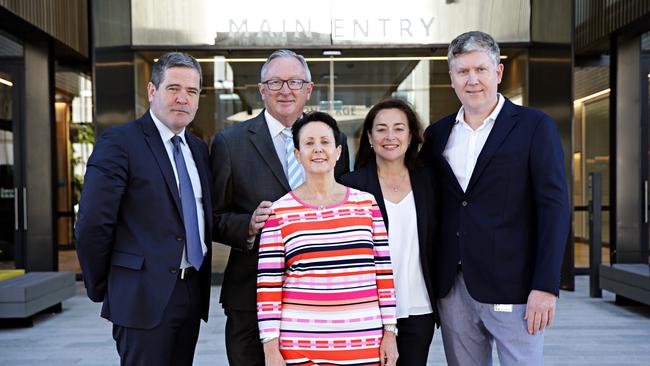 Many of the leadership team have left since the hospital’s 2018 opening. Left to right: MD and CEO Healthscope Gordon Ballantyne, MP Brad Hazzard, former CEO of NBH Deborah Latta, Surgeon Stuart Pincott and former Medical Director of NBH Louise Messara. Picture: Adam Yip / Manly Daily