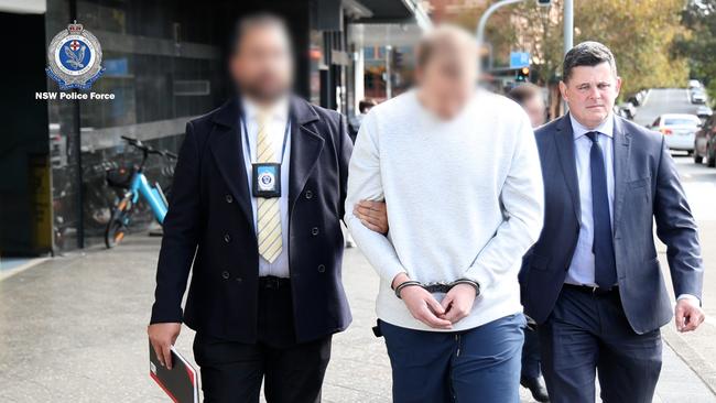 Mark Chikarovski, son of former Liberal leader Kerry Chikarovski, is arrested as part of an investigation into drug supply on the dark web. Picture: NSW Police