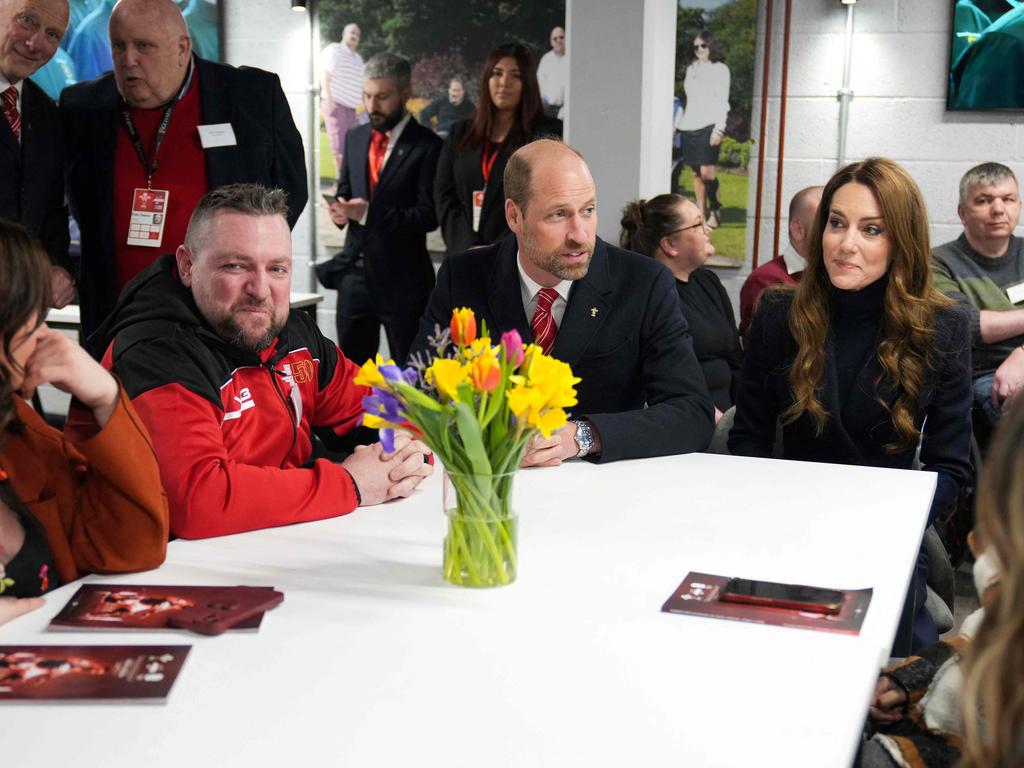 Catherine, Princess of Wales (R) and Prince William, Prince of Wales (L) meet with injured rugby players supported by the Welsh Rugby Charitable Trust. Picture: AFP