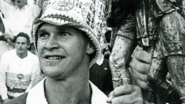 Broncos star Allan Langer with the 1992 premiership trophy.