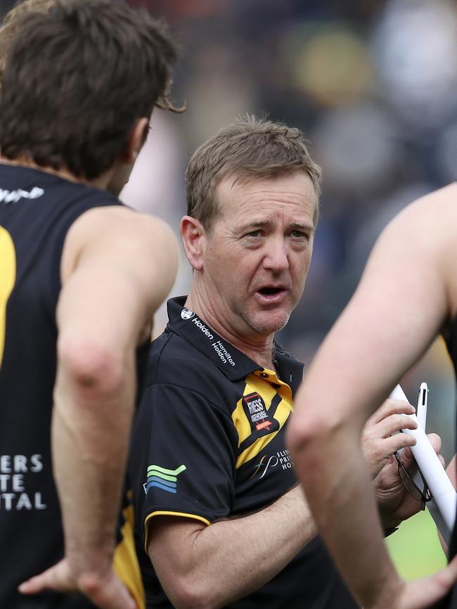 Glenelg coach Mark Stone at quarter time. Picture SARAH REED