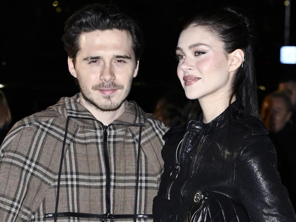 Brooklyn Beckham and wife Nicola attend the Burberry show during London Fashion Week in February in London. Picture: Gareth Cattermole/Getty Images