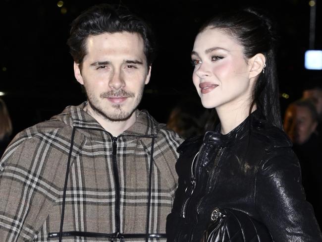 Brooklyn Beckham and wife Nicola attend the Burberry show during London Fashion Week in February in London. Picture: Gareth Cattermole/Getty Images