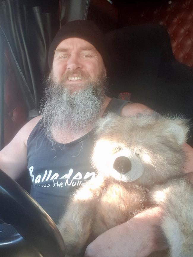 Townsville truck driver Andy Kmet rides with a trauma teddy in case he comes across another crash on the Bruce Highway involving children. Photo: Supplied