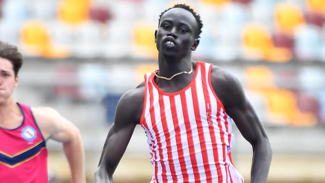 Under 18, 100m mens, Gout Gout.The Queensland All Schools track and field championships at QSAC.Saturday November 2, 2024. Picture, John Gass