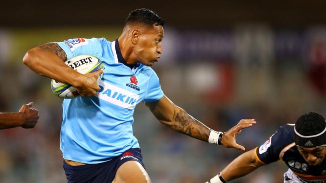 Israel Folau of the Waratahs runs the ball during the round seven Super Rugby match between the Brumbies and the Waratahs last month.