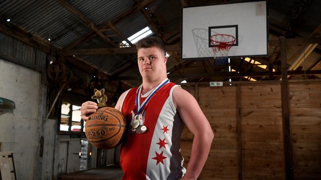 Hugo Taheny at his family property where his dad put up a basketball ring for him to practice. Picture: Tricia Watkinson