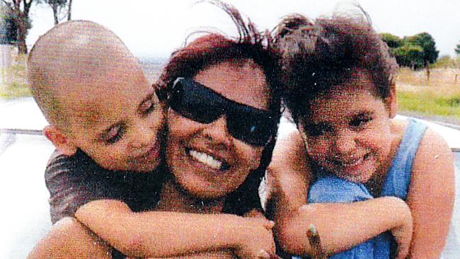 Korey Lee Mitchell, left, his mother Adeline Yvette Wilson-Rigney, centre, and sister Amber Rose Rigney, right. Picture: Supplied by Ms Wilson-Rigney’s family.