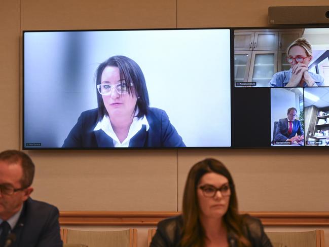 Meta's Australian director of public policy Mia Garlick appears before the committee. Picture: Martin Ollman