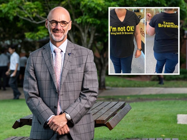 T-shirts have been hastily printed in support of axed principal Paul Browning.