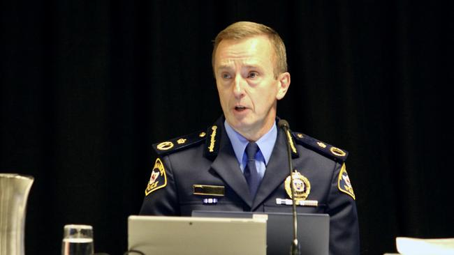 Tasmania Police Commissioner Darren Hine speaking as a witness at the Royal Commission into Violence, Abuse, Neglect and Exploitation of People with Disability. Picture provided by the Commission.