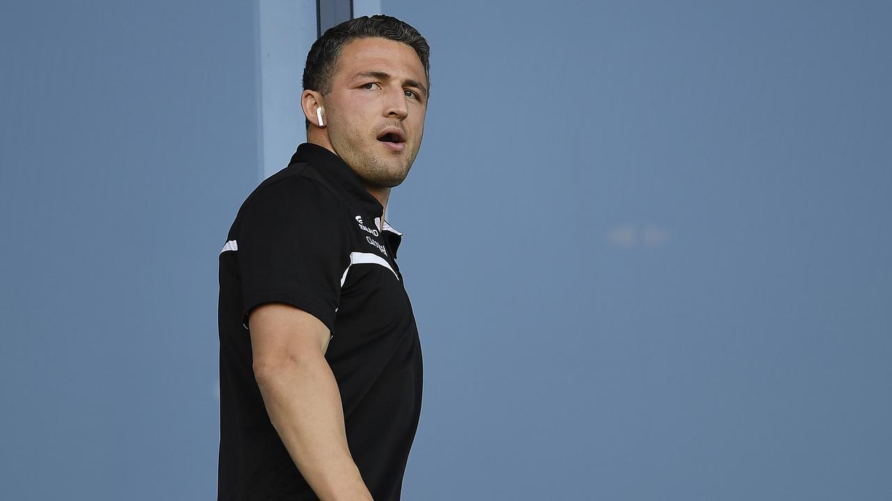 TOWNSVILLE, AUSTRALIA - AUGUST 15: Sam Burgess of the Rabbitohs looks on before the start the round 14 NRL match between the North Queensland Cowboys and the South Sydney Rabbitohs at QCB Stadium on August 15, 2020 in Townsville, Australia. (Photo by Ian Hitchcock/Getty Images)