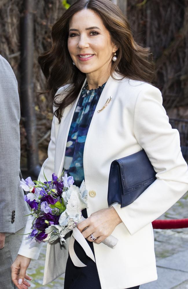 Mary looked stunning in navy and white. Picture: Getty Images